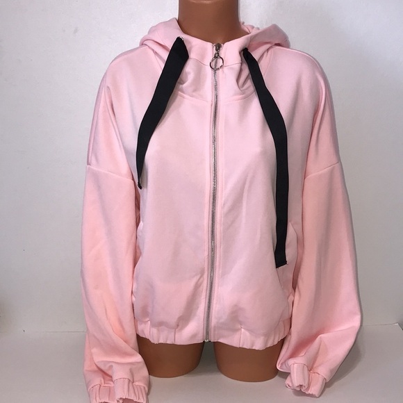 Waisted Hooded Track Jacket Pink Size Large - Picture 6 of 11